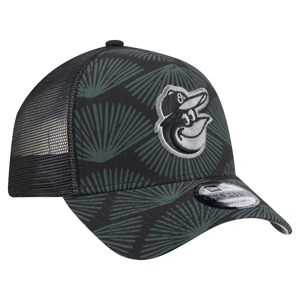 Men's New Era  Black Baltimore Orioles 9FORTY A-Frame Trucker Adjustable Hat