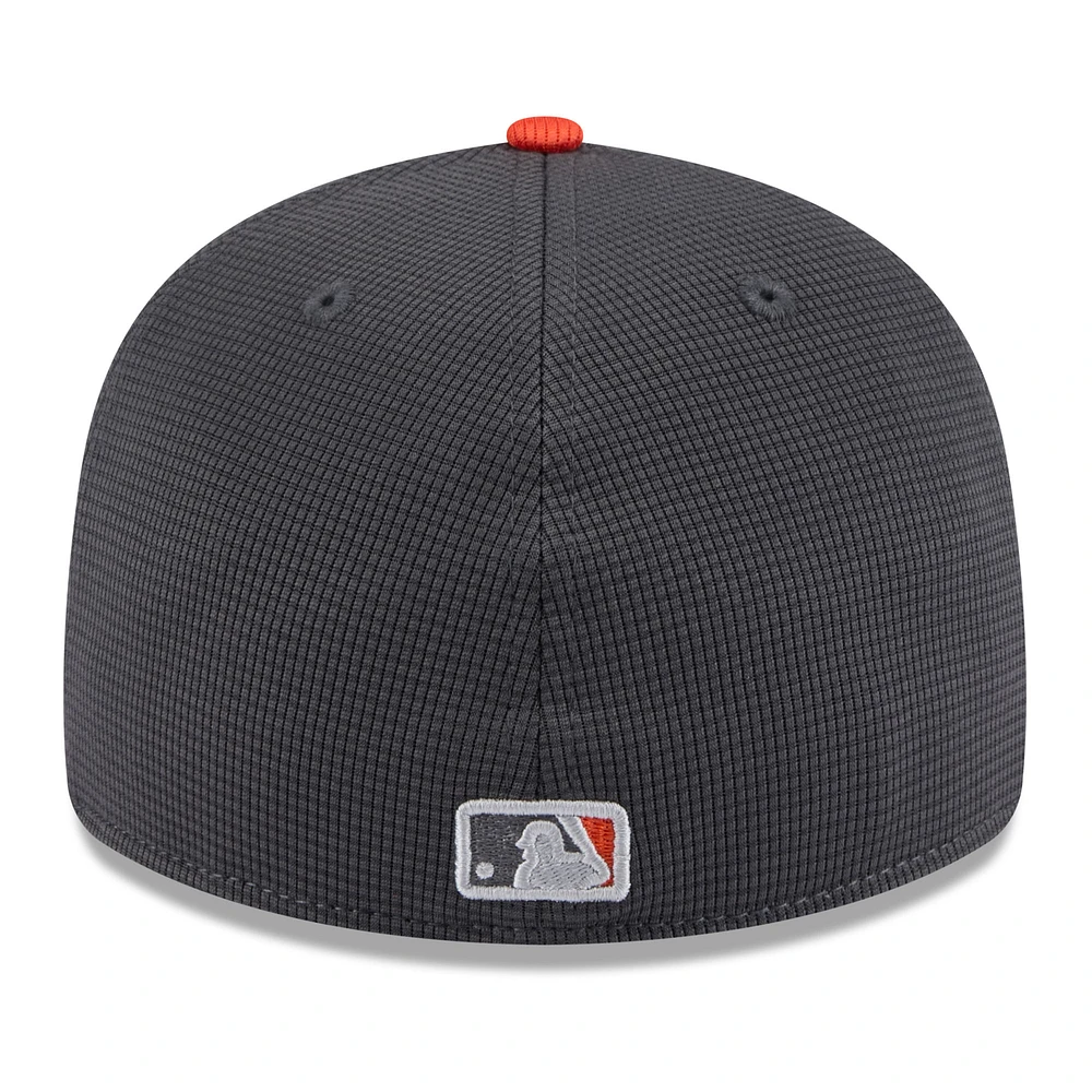 Men's New Era  Gray/Orange Baltimore Orioles 2025 Batting Practice Low Profile 59FIFTY Fitted Hat