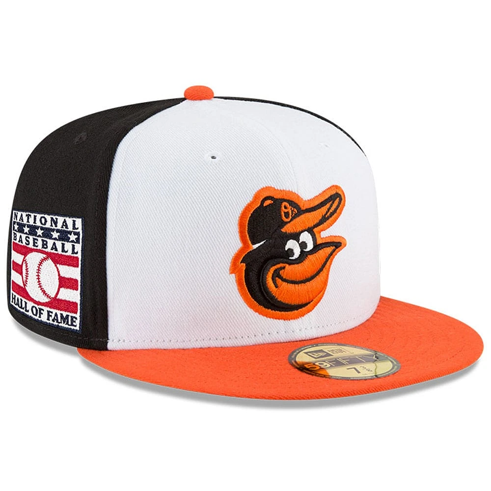 Casquette ajustée 59FIFTY du Temple de la renommée baseball national des Orioles Baltimore New Era pour hommes, blanc/orange