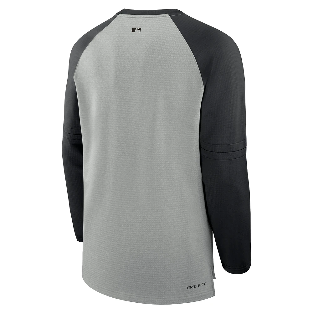 Men's Nike Heather Gray/Black Baltimore Orioles Authentic Collection Game Time Raglan Performance Long Sleeve T-Shirt