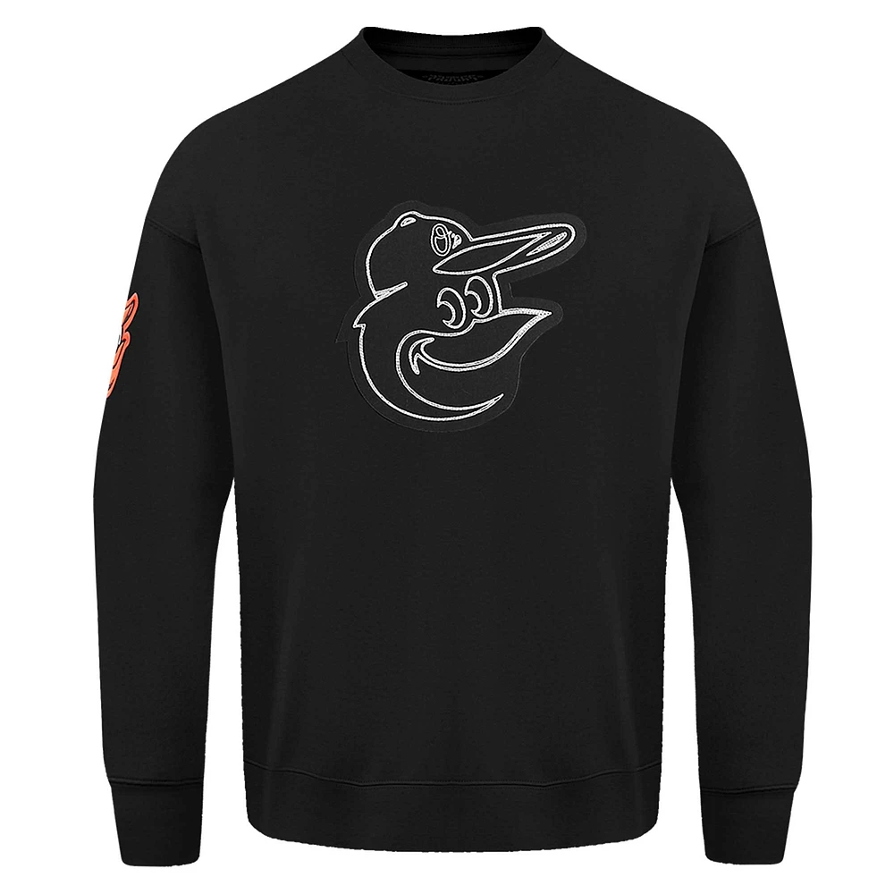 Men's Pro Standard Black Baltimore Orioles Paint The City Dropped Shoulder Pullover Sweatshirt