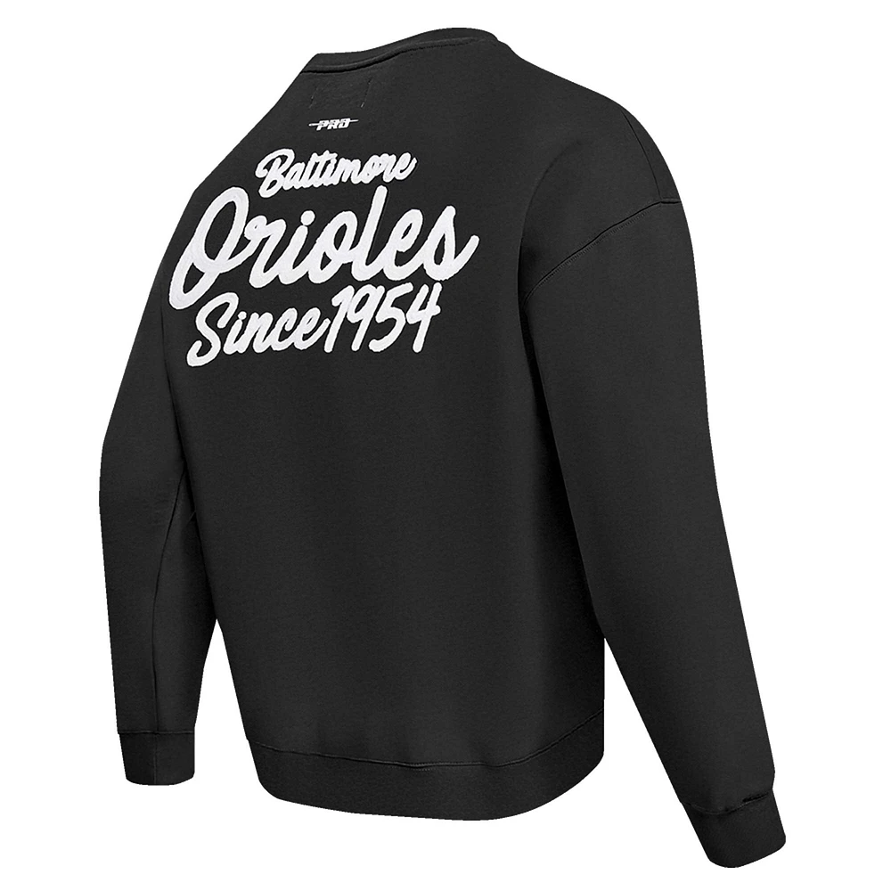 Men's Pro Standard Black Baltimore Orioles Paint The City Dropped Shoulder Pullover Sweatshirt