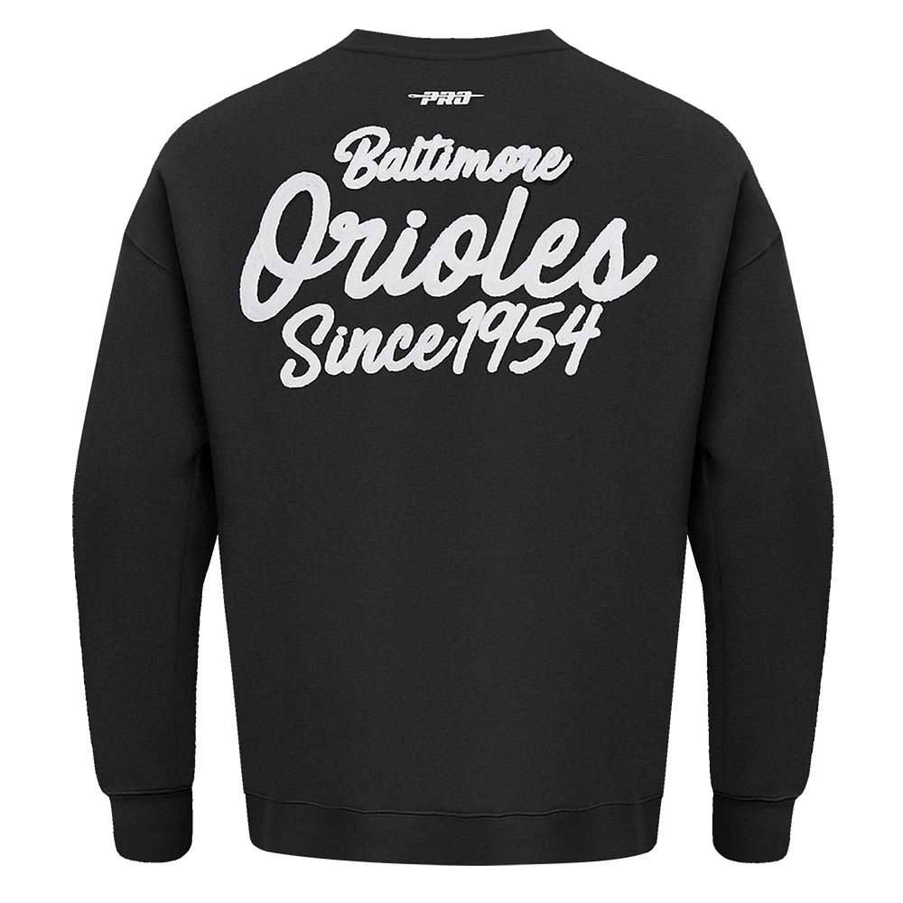 Men's Pro Standard Black Baltimore Orioles Paint The City Dropped Shoulder Pullover Sweatshirt