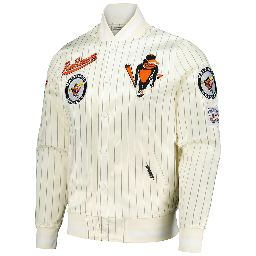 Men's Pro Standard Cream Baltimore Orioles Cooperstown Collection Pinstripe Retro Classic Satin Full-Snap Jacket