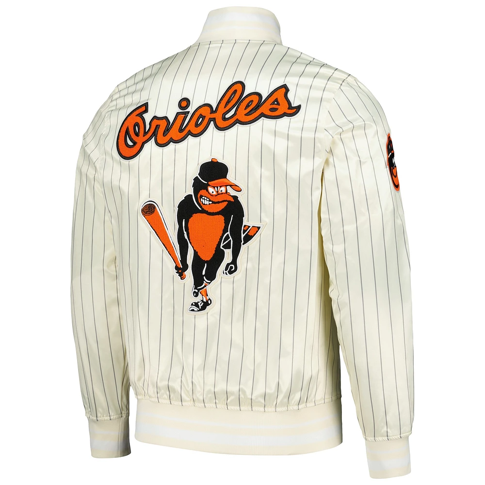 Men's Pro Standard Cream Baltimore Orioles Cooperstown Collection Pinstripe Retro Classic Satin Full-Snap Jacket