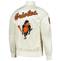 Men's Pro Standard Cream Baltimore Orioles Cooperstown Collection Pinstripe Retro Classic Satin Full-Snap Jacket