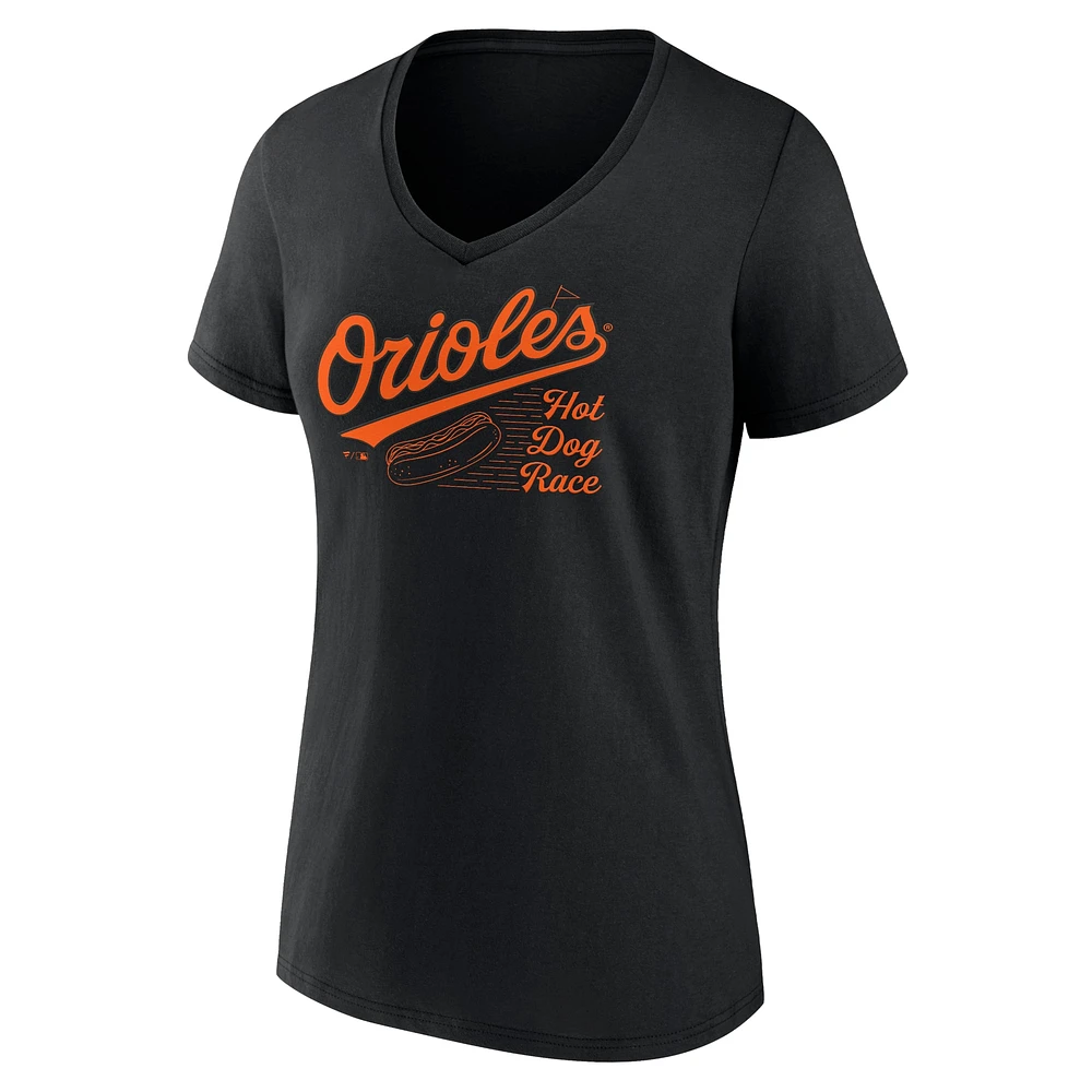 Women's Fanatics  Black Baltimore Orioles Hot Dog Race V-Neck T-Shirt
