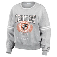 Women's WEAR by Erin Andrews Heather Gray Baltimore Orioles Domestic Crest Pullover Sweatshirt