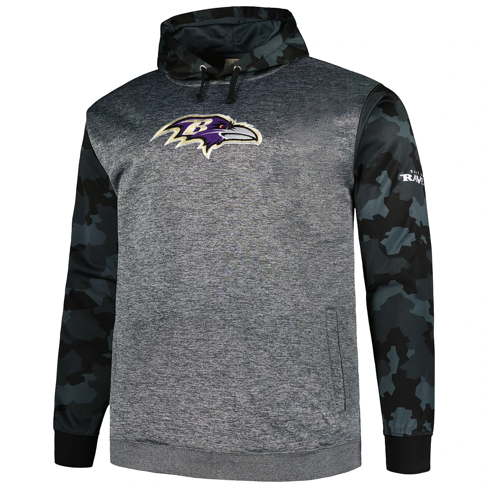 Men's Fanatics Heather Charcoal Baltimore Ravens Big & Tall Camo Pullover Hoodie
