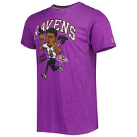 Men's Homage Lamar Jackson Heathered Heather Purple Baltimore Ravens Caricature Player Tri-Blend T-Shirt