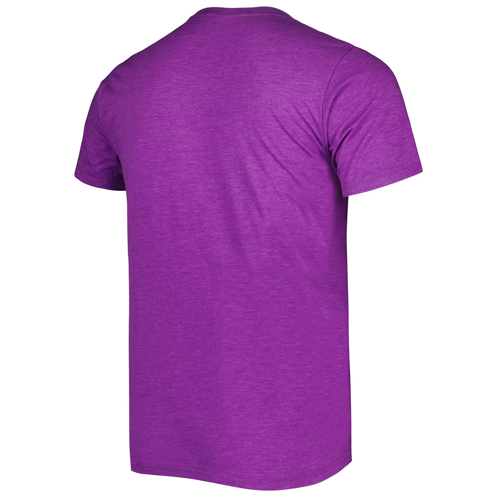 Men's Homage Lamar Jackson Heathered Heather Purple Baltimore Ravens Caricature Player Tri-Blend T-Shirt