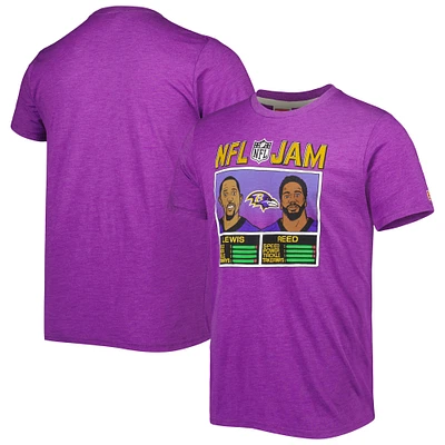 Hommage pour hommes Ray Lewis et Ed Reed Heather Purple Baltimore Ravens NFL Jam Retired T-shirt tri-mélange