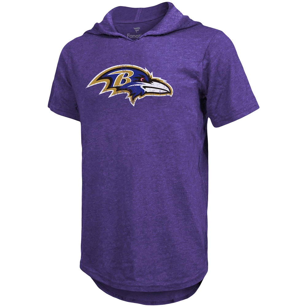 Men's Majestic Threads Lamar Jackson Purple Baltimore Ravens Player Name & Number Tri-Blend Slim Fit Hoodie T-Shirt