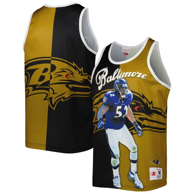 Débardeur pour homme Mitchell & Ness Ray Lewis Noir/Or Baltimore Ravens Retired Player Graphic