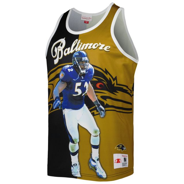 Débardeur pour homme Mitchell & Ness Ray Lewis Noir/Or Baltimore Ravens Retired Player Graphic