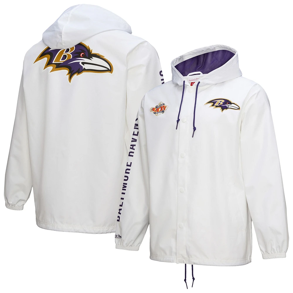 Men's Mitchell & Ness White Baltimore Ravens Vintage Logo Coaches Full-Snap Hoodie Jacket