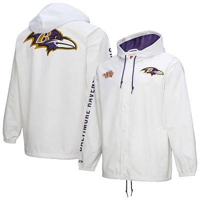 Men's Mitchell & Ness  White Baltimore Ravens Vintage Logo Coaches Full-Snap Hoodie Jacket