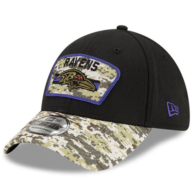 Casquette flex 39THIRTY pour homme New Era Black/Camo Baltimore Ravens 2021 Salute To Service