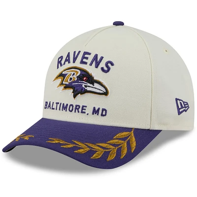 Men's New Era Cream/Purple Baltimore Ravens 2025 NFL Draft 9FORTY A-Frame M-Crown Adjustable Hat