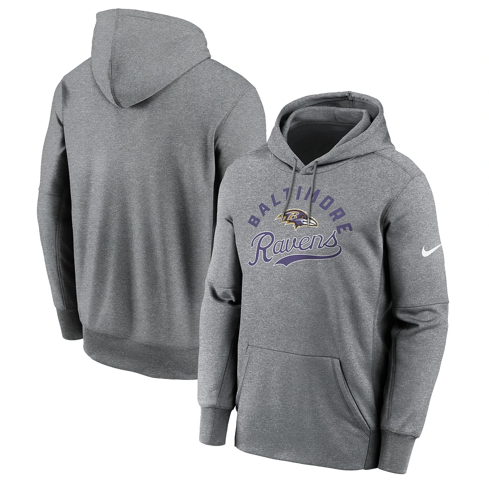 Sweat à capuche Nike Performance Fleece gris chiné pour homme des Baltimore Ravens