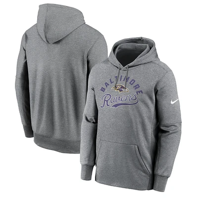 Sweat à capuche Nike Performance Fleece gris chiné pour homme des Baltimore Ravens