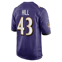 Men's Nike Justice Hill Purple Baltimore Ravens Game Jersey