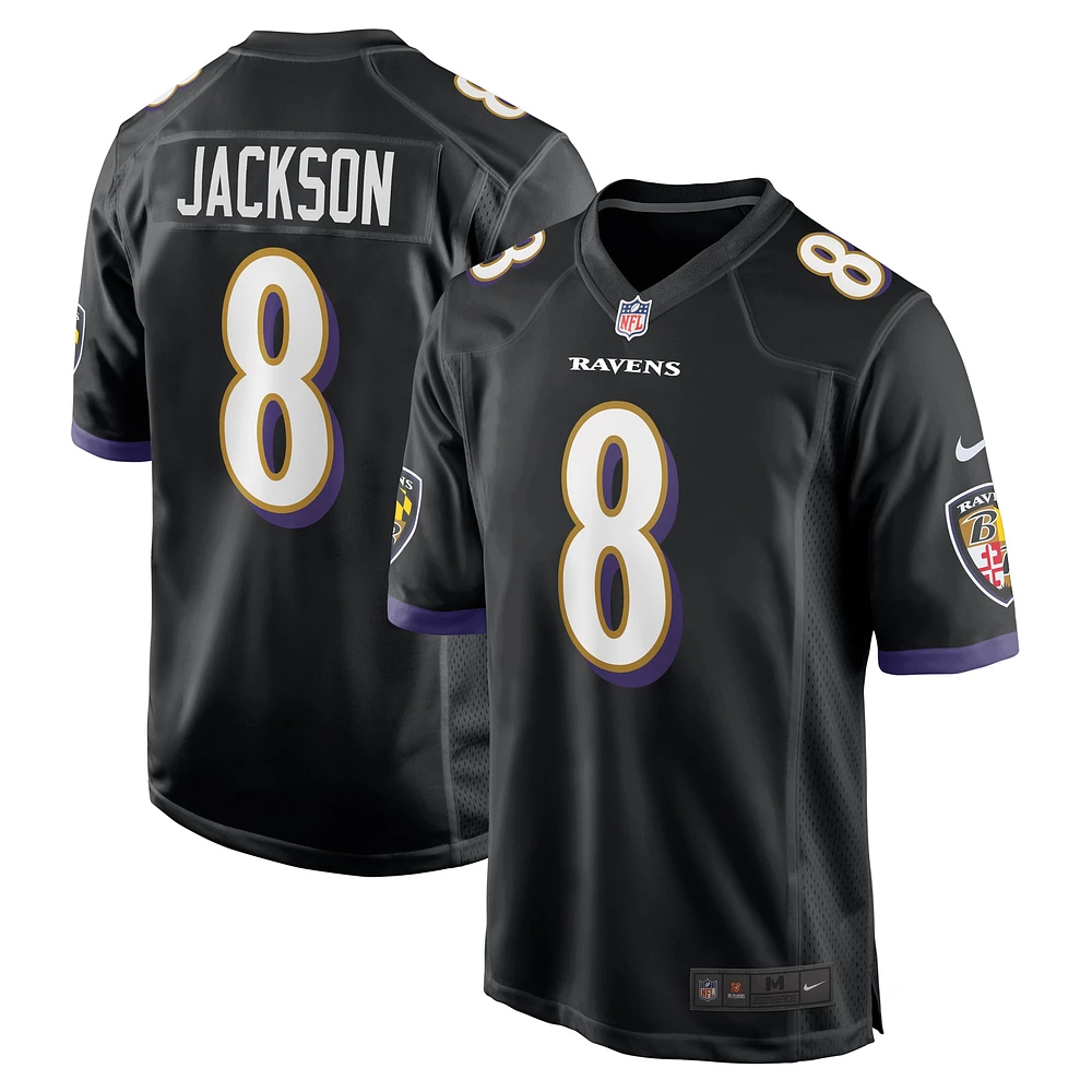 Maillot de match alternatif Nike Lamar Jackson pour hommes, noir, Baltimore Ravens