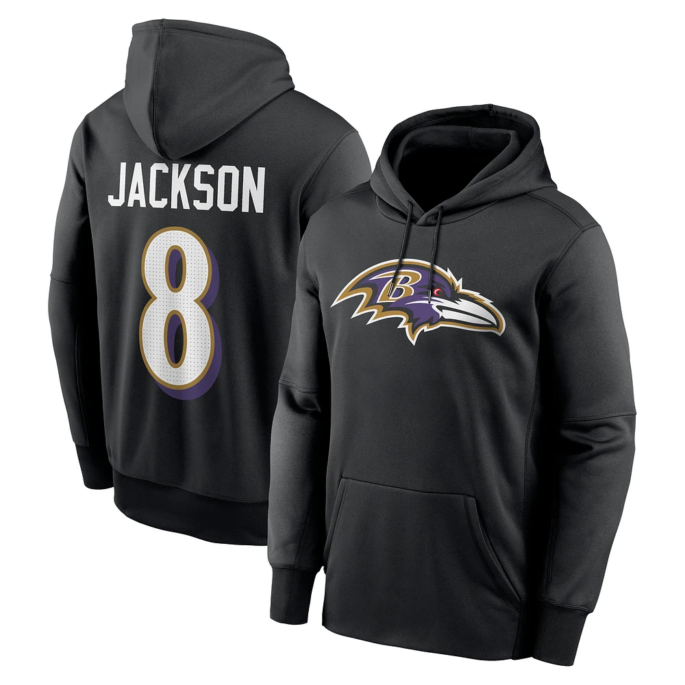 Men's Nike Lamar Jackson Black Baltimore Ravens Player Name & Number Performance Pullover Hoodie