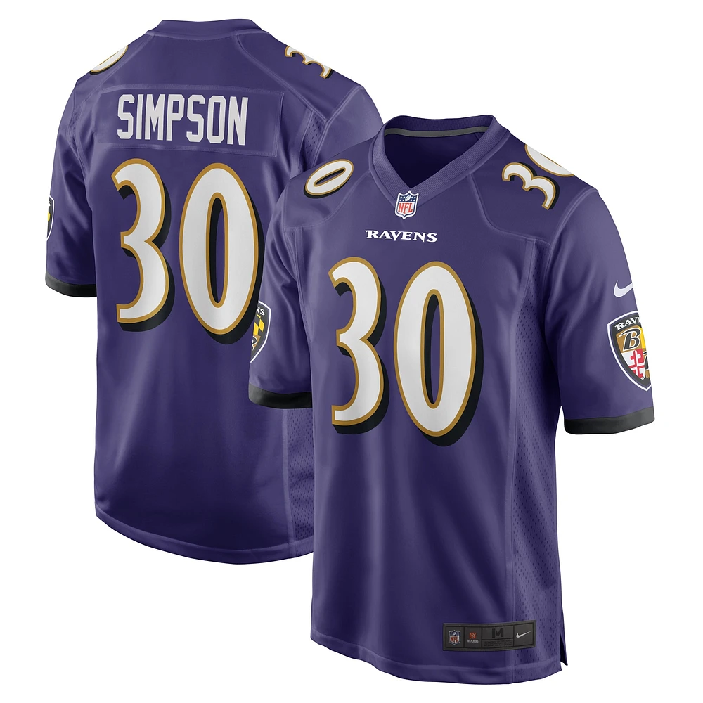 Men's Nike Trenton Simpson Purple Baltimore Ravens Game Jersey