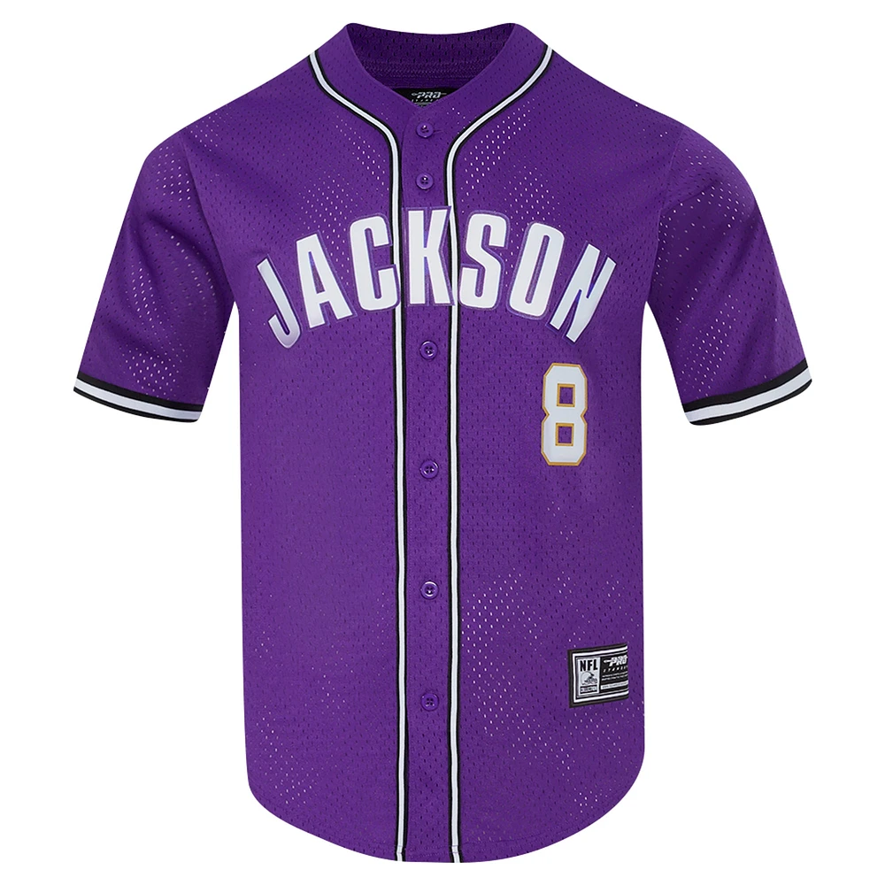 Men's Pro Standard Lamar Jackson Purple Baltimore Ravens Mesh Button-Up Baseball Jersey