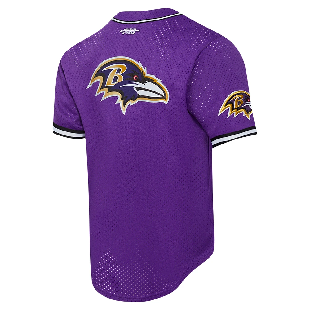 Men's Pro Standard Lamar Jackson Purple Baltimore Ravens Mesh Button-Up Baseball Jersey