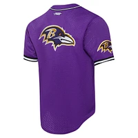 Men's Pro Standard Lamar Jackson Purple Baltimore Ravens Mesh Button-Up Baseball Jersey