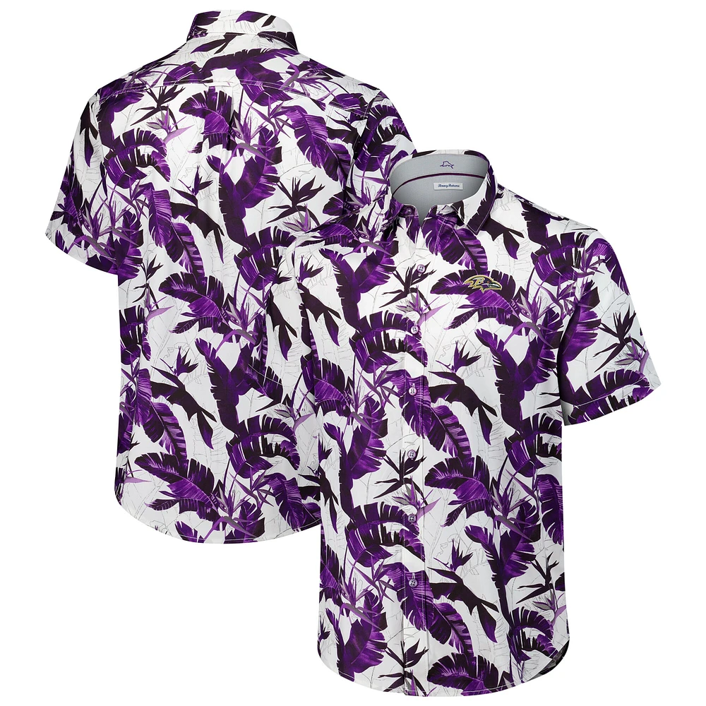 Chemise boutonnée pour homme Tommy Bahama Baltimore Ravens Sunnyvale Blooms Camp Purple