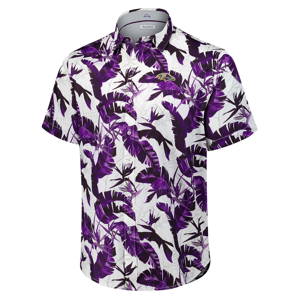 Chemise boutonnée pour homme Tommy Bahama Baltimore Ravens Sunnyvale Blooms Camp Purple