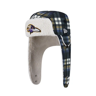 Casquette trappeur en sherpa à carreaux Sideline des Baltimore Ravens noire de New Era