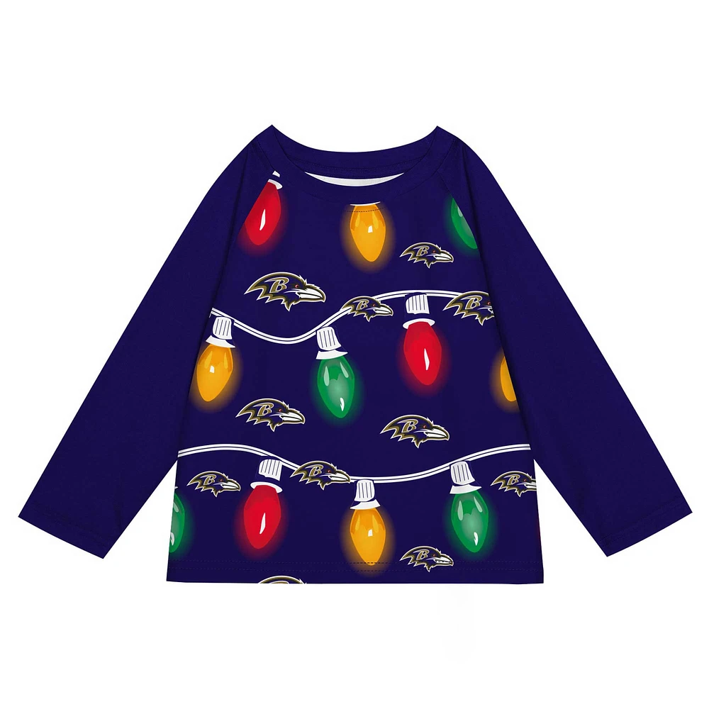 Preschool Baltimore Ravens Two-Piece Garland Holiday Long Sleeve Pajama Set