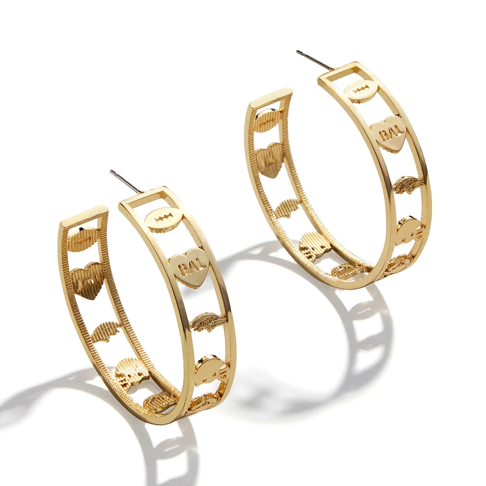 Boucles d'oreilles créoles à motif Baltimore Ravens WEAR by Erin Andrews x Baublebar
