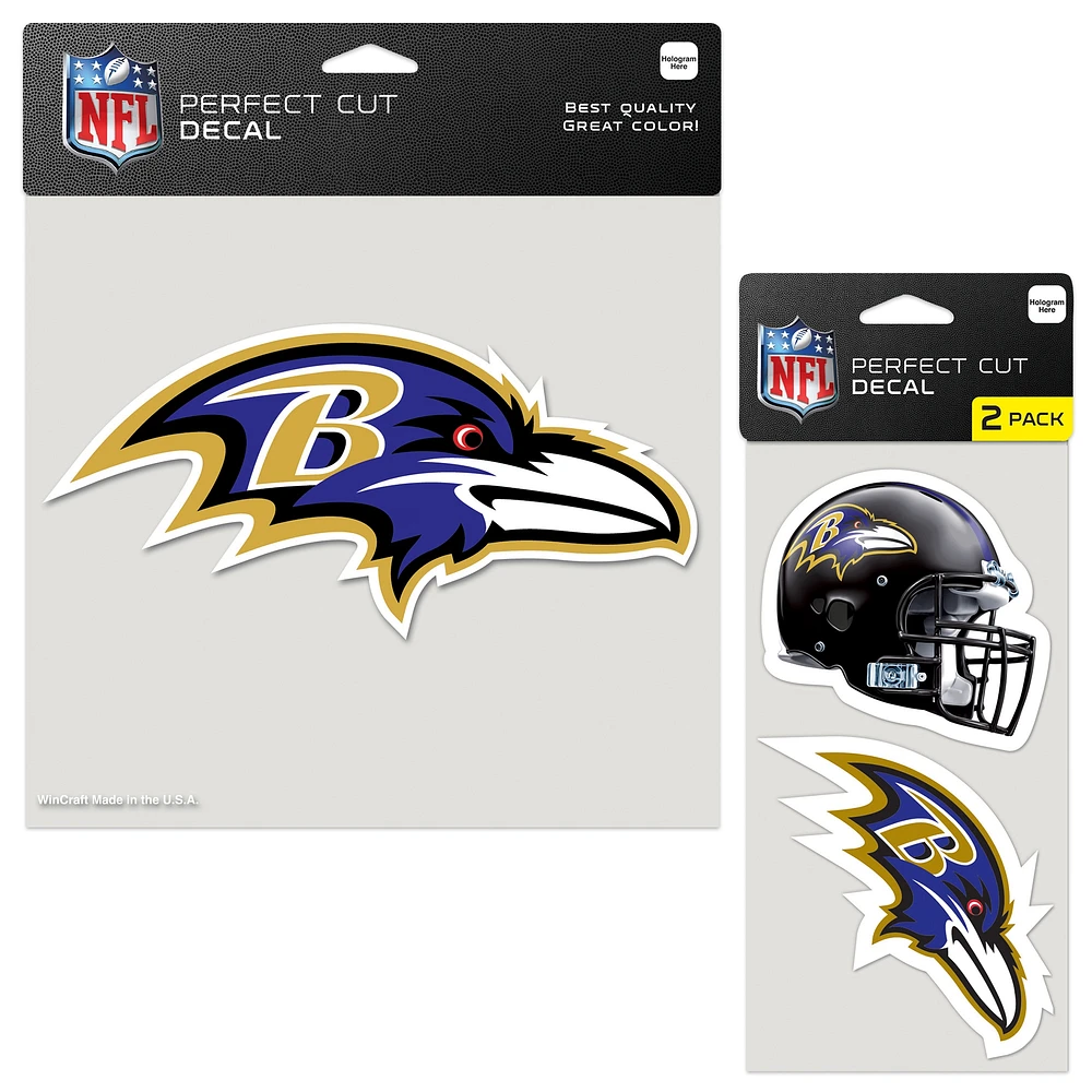 Lot de trois autocollants WinCraft Baltimore Ravens Perfect Cut