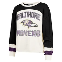 Women's '47 Cream Baltimore Ravens Double Header Curve Raglan Long Sleeve Crop Top