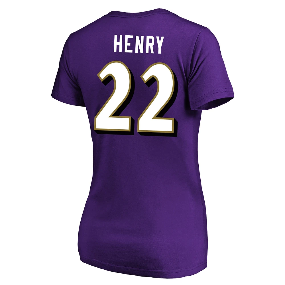 Women's Derrick Henry Purple Baltimore Ravens Plus Fair Catch Name & Number Scoop Neck T-Shirt