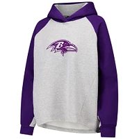 Women's DKNY Sport Gray/Purple Baltimore Ravens Joy Cropped Raglan Pullover Hoodie