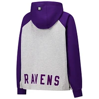 Women's DKNY Sport Gray/Purple Baltimore Ravens Joy Cropped Raglan Pullover Hoodie