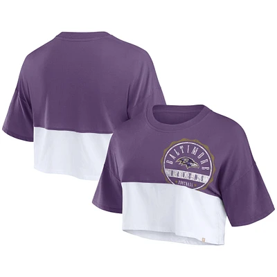 Women's Fanatics Purple/White Baltimore Ravens Boxy Color Split Cropped T-Shirt