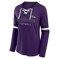 Women's Fanatics Purple Baltimore Ravens Plus Won & Done Lace-Up V-Neck Long Sleeve T-Shirt