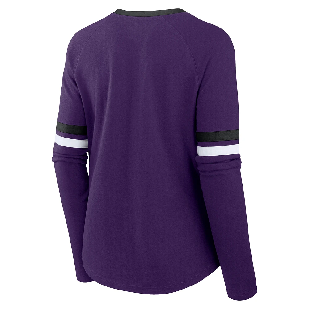 Women's Fanatics Purple Baltimore Ravens Plus Won & Done Lace-Up V-Neck Long Sleeve T-Shirt