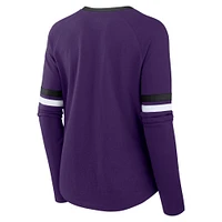 Women's Fanatics Purple Baltimore Ravens Plus Won & Done Lace-Up V-Neck Long Sleeve T-Shirt