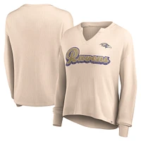 Women's Fanatics Tan Baltimore Ravens Go For It Notch Neck Waffle Knit Lightweight Long Sleeve T-Shirt