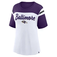 Women's Fanatics White/Purple Baltimore Ravens Cheer Chant Fashion Crop Top