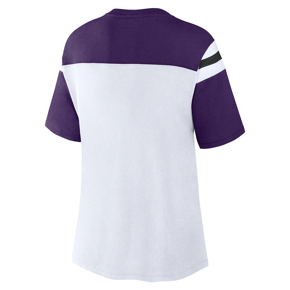 Women's Fanatics White/Purple Baltimore Ravens Cheer Chant Fashion Crop Top