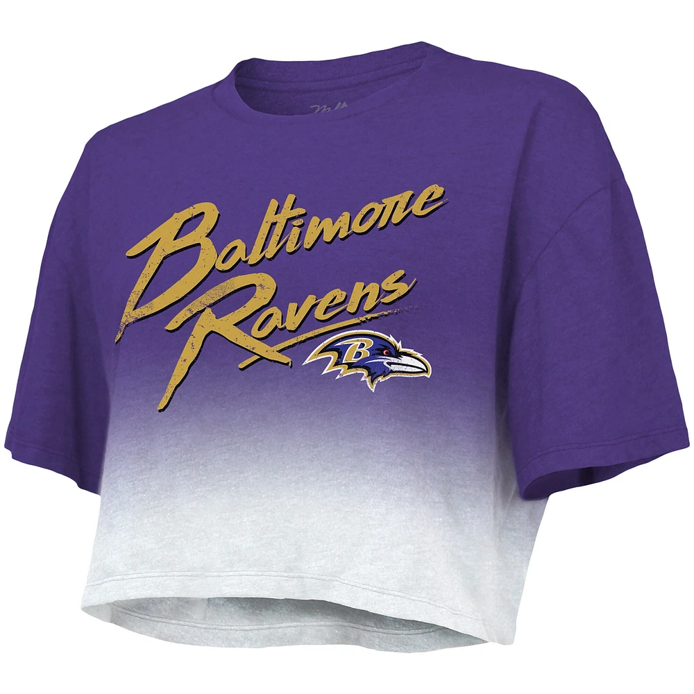 Haut court Majestic Threads Lamar Jackson violet/blanc Baltimore Ravens Dip-Dye nom et numéro du joueur pour femmes